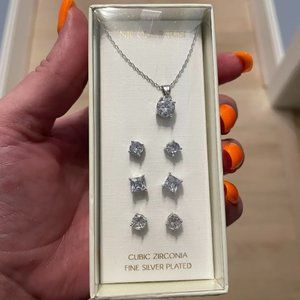 NIB Nicola Parisi Cubic Zirconia Necklace & 3 pairs of Earrings